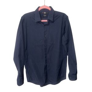UNIQLOS Mens slim fit Navy Blue button down dress shirt size medium‎